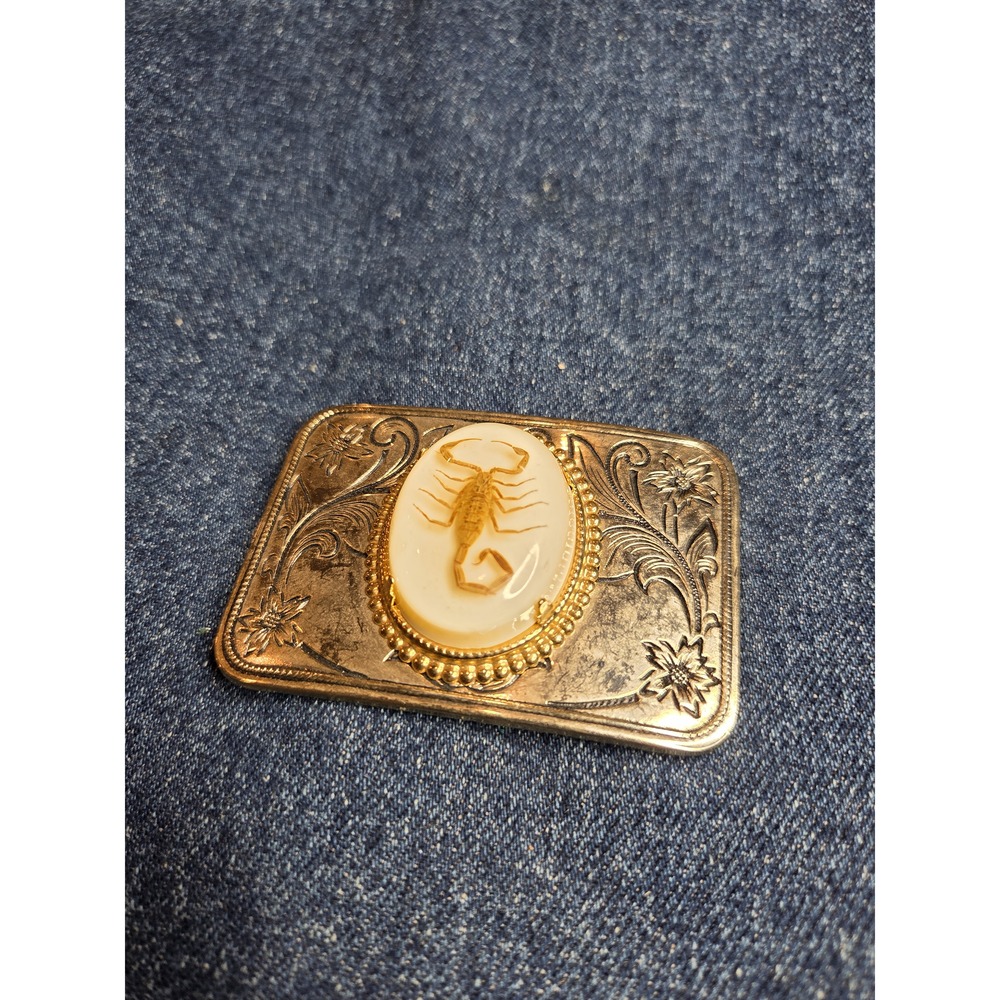 Vintage Real Scorpion Resin Preserved Floral Belt Buckle - Rare